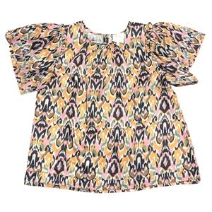 Mari Rai Plus‎ 1X Ikat Print Top Shirt Blouse Career Wear Business Casual EUC